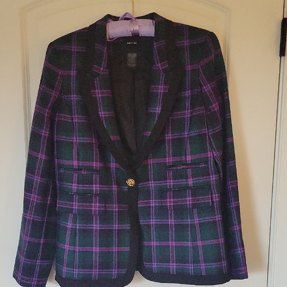 Smythe Blazer Green Purple Red Black Plaid Fits Like 12